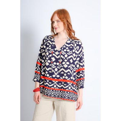 Blouse en imprimé fleur indigo JEAN-MARC PHILIPPE