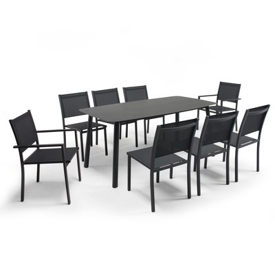 Salon de jardin table en aluminium et pierre et 8 chaises, PIEDRA OVIALA