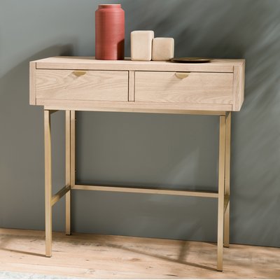 Meuble console d'entrée 80cm en bois 2 tiroirs pieds dorés style contemporain CORDOUE PIER IMPORT