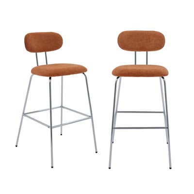 Tabouret de bar décor bois courbé teinté noyer et tissu déperlant pieds chromé 76,5cm (lot de 2) ERIN SWEEEK
