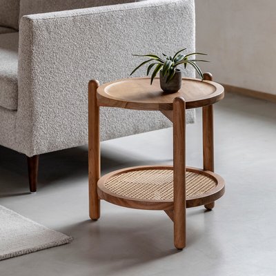 Chico Round Side Table with Rattan Shelf SO'HOME