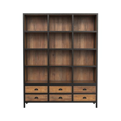 Bibliothèque 6 tiroirs 12 niches en métal de cèdre - SHELBY RENDEZ-VOUS DÉCO