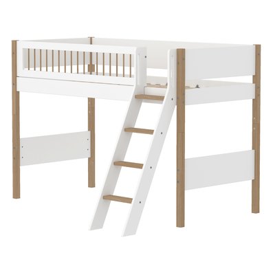 Lit surélevé avec échelle inclinée effet bois FLEXA