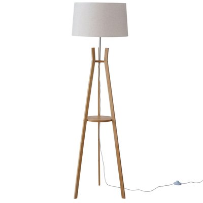 Lampadaire étagère en bambou et abat-jour blanc 40x40x153cm WADIGA