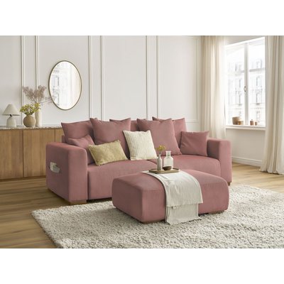 Canapé droit convertible 4 places en velours côtelé avec pouf, SIDONIE BOBOCHIC
