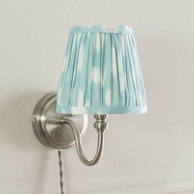 Brushed Chrome Plug In Wall Light with Blue Gathered Shade SO'HOME