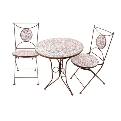 Table et chaises jardin fer forgé céramique 2 personnes JARDINDECO