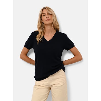 T-Shirt Col V Navy Glamis JUST CASHMERE