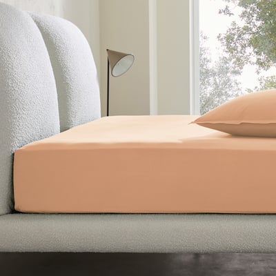 Sabbal Washed Cotton Percale 300 Thread Count Fitted Sheet, Depth 30cm AM.PM