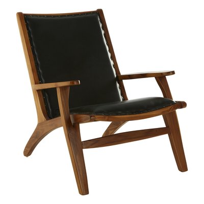 Black Leather & Teak Wood Mid Century Chair SO'HOME