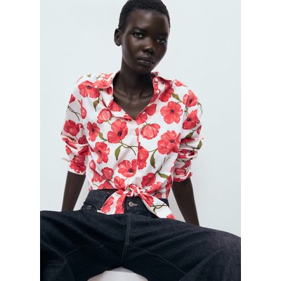 Chemise crop imprimé à fleurs et nœud MANGO