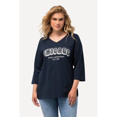 T-shirt à col en V et manches 3/4. Imprimé ULLA POPKEN