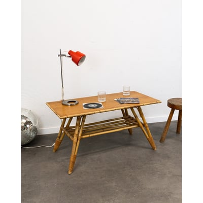 Table basse en bambou et rotin Léonie N°1037 - Bon état DEBONGOUT