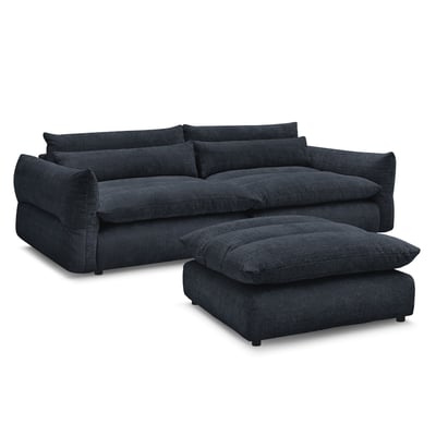 Canapé droit fixe 3 places en tissu texturé avec pouf, NEIL BOBOCHIC