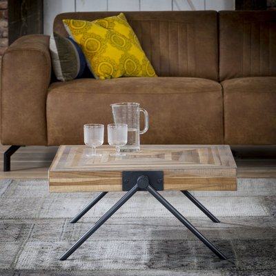 Table basse carrée style contemporain en teck recyclé et métal 70cm JAVA PIER IMPORT