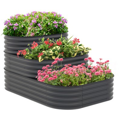 Carré potager jardinière 3 niveaux tôle acier ondulée gris OUTSUNNY