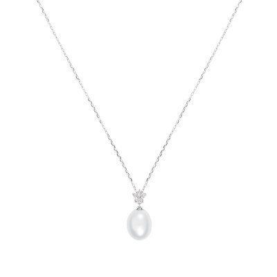 Collier en or 375 et perle de culture et oxyde de zirconium CLEOR