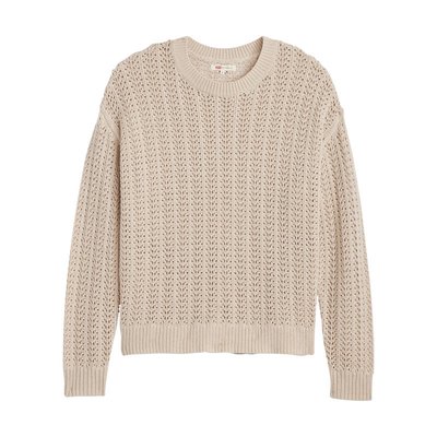 Pull coupe droite FEMME Levi's® en coton mélangé écru ajouré à col rond - Taille M LEVI'S