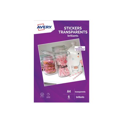 Papier créatif 6 Stikers transparents A4 AVERY