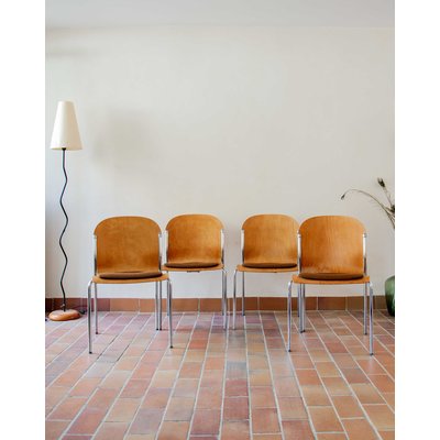 Lot de 4 chaises en bois et métal Diana N°411 - Bon état DEBONGOUT