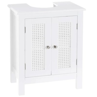 Meuble salle de bain sous lavabo en bois blanc 2 porte cannage 48x30x60cm WADIGA
