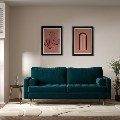 Coco Mid-Century Velvet 3 Seater Sofa with Walnut Legs SO'HOME