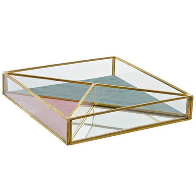 Plateau rangement bijoux en métal doré, velours et miroir 20x20x3.5cm WADIGA
