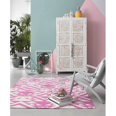 Tapis tissé mains pure laine motif ethnique ,  PINK MELLOW ACCESSORIZE