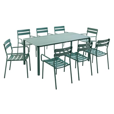 Salon de jardin table et 8 chaises avec accoudoirs en aluminium, ALMADA OVIALA