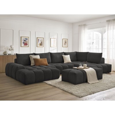Canapé panoramique convertible 7 places en tissu texturé avec pouf, EVEREST BOBOCHIC