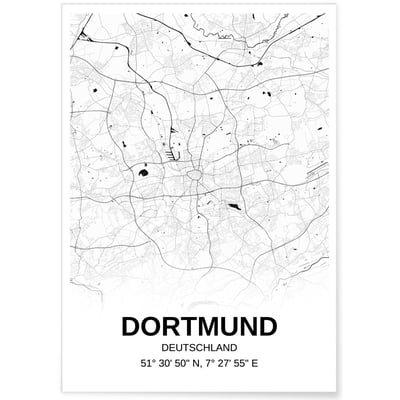Affiche carte Dortmund - rectangle Noir et Blanc L'AFFICHERIE
