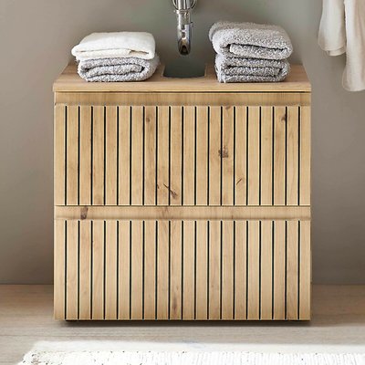 Tomas Slatted Wood 2 Drawer Under Sink Cabinet SO'HOME
