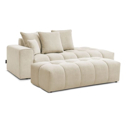 Canapé droit fixe 5 places en velours avec pouf, MONT-BLANC BOBOCHIC