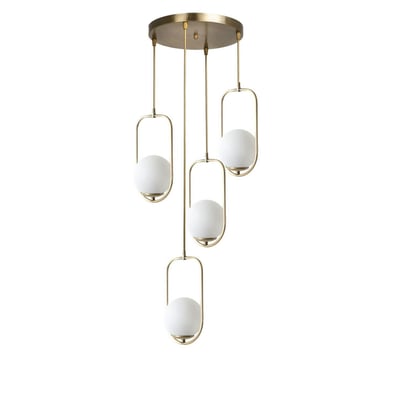 Suspension vintage cuivrée 4 globes blancs sur cadres SIERRE PIER IMPORT
