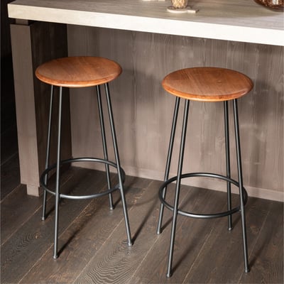 Tabourets de bar en bois et métal style industriel (lot de 2) - VARNY HELLIN, DEPUIS 1862