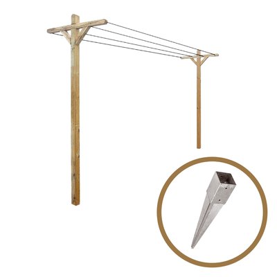 Kit étendoir à linge extérieur bois Séville + 2 supports à enfoncer CEMONJARDIN