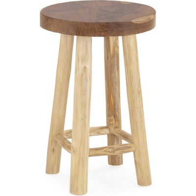 Tabouret rond en bois de teck, Repose-pied RECOLLECTION