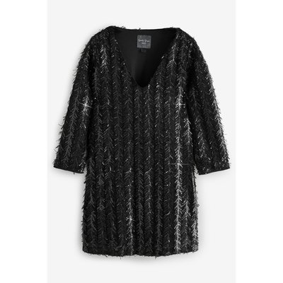 Robe courte manches longues et col v franges NEXT