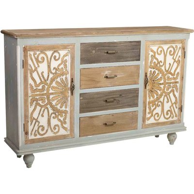 buffet en bois vieilli style rustique avec portes et tiroirs RECOLLECTION