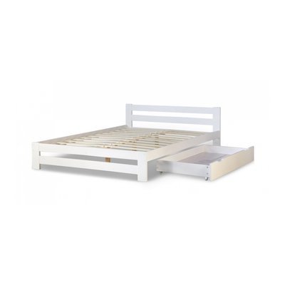 Lit Double en Bois Blanc 140x200 avec tiroir de lit et sommier a lattes HOMESTYLE4U