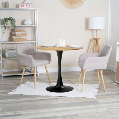 Ensemble table à manger ronde avec 2 chaises,Cliftoakcromwellbeige MEUBLES COSY