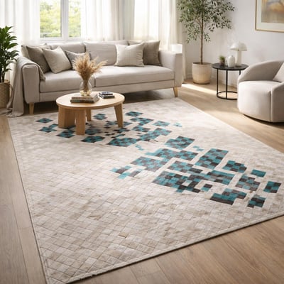 Tapis peau de vache DIMEDE, kilim fait main UN AMOUR DE TAPIS