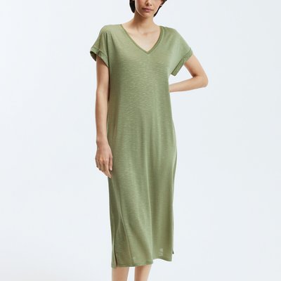 Robe t-shirt longue, col v avec liseré brillant VILA