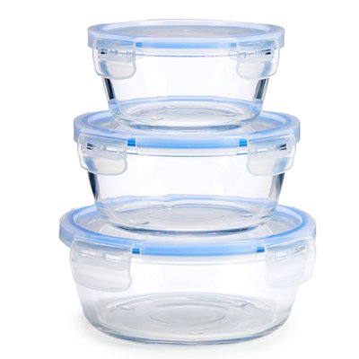 Set de 3 boîtes de conservation rondes en verre hermétiques WADIGA