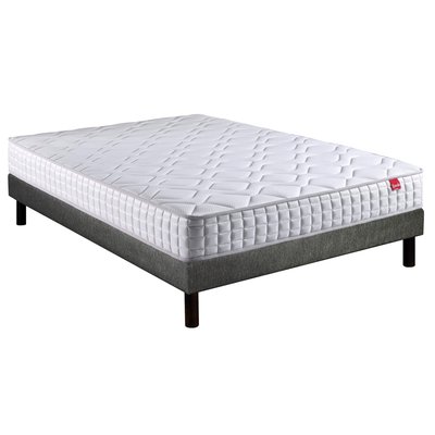 Ensemble matelas ressorts ensachés DISTINCT 2, sommier UNIC gris et pieds EPEDA