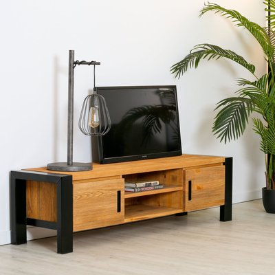 Meuble TV 150cm pin massif et métal 2 portes style industriel LOUNDGE PIER IMPORT
