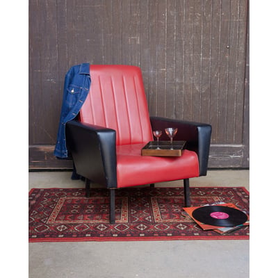 Fauteuil vintage en skai bicolore Jakob N°1285 - Bon état DEBONGOUT