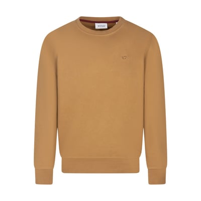 Sweat en coton camel uni avec une coupe droite et un col rond MUSTANG