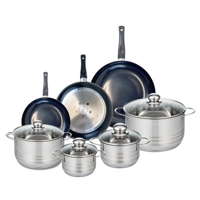 Set de 3 poêles 20, 24 et 28 cm et 4 faitouts Prima Brillant ELO