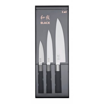 Coffret 3 couteaux Kai Wasabi Black : Universel 10cm et 15cm et Chef KAI